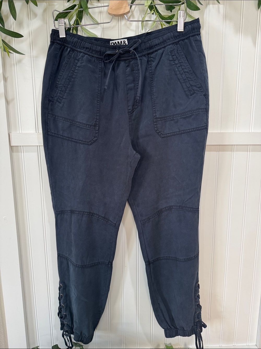 #300 PAM & GELA Charcoal Tencel Drawstring Joggers with Lace-Up Cuffs M